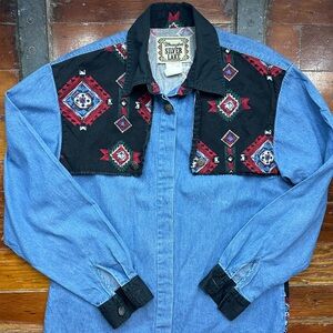 Vintage denim jean custom western button up
